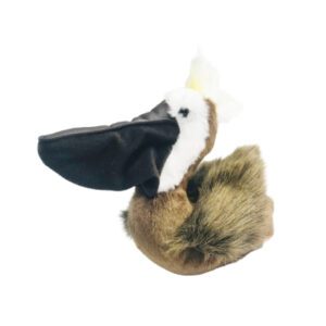 A stuffed animal head of a duck with fur.