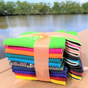 A stack of fabric swatches on top of each other.