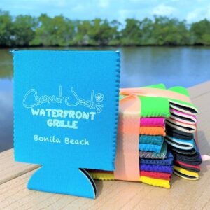 Coconut Jack's Koozie image with logo of coconut jacks