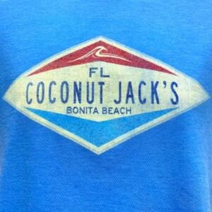 A blue shirt with a coconut jack 's logo on it.